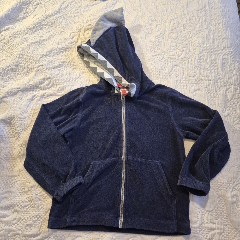 Hanna Andersson boys size 120 or 6/7 blue terry full zip shark hoodie VGUC